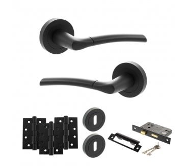 STATUS Indiana Door Handle Lock Pack (4 Fire Rated Hinges x3) - Matt Black