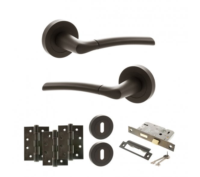 STATUS Indiana Door Handle Lock Pack (4 Fire Rated Hinges x3) - Urban Dark Bronze