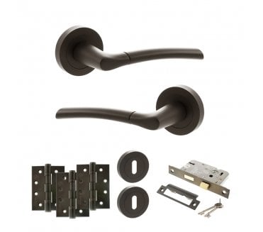 STATUS Indiana Door Handle Lock Pack (4 Fire Rated Hinges x3) - Urban Dark Bronze