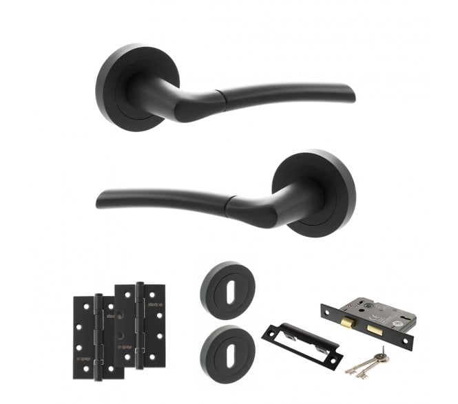 STATUS Indiana Door Handle Lock Pack (4 Slim Knuckle Hinges x2) - Matt Black