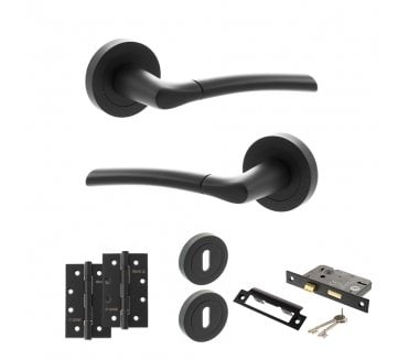 STATUS Indiana Door Handle Lock Pack (4 Slim Knuckle Hinges x2) - Matt Black