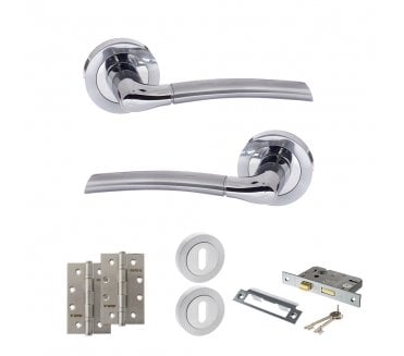 STATUS Indiana Door Handle Lock Pack (4 Slim Knuckle Hinges x2) - Satin Chrome/Polished Chrome
