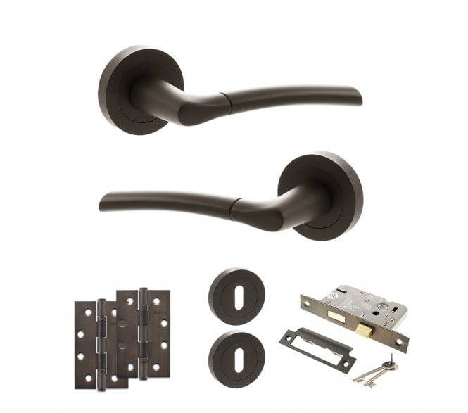 STATUS Indiana Door Handle Lock Pack (4 Slim Knuckle Hinges x2) - Urban Dark Bronze