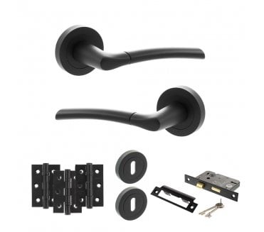 STATUS Indiana Door Handle Lock Pack (3 Ball Bearing Hinges x3) - Matt Black
