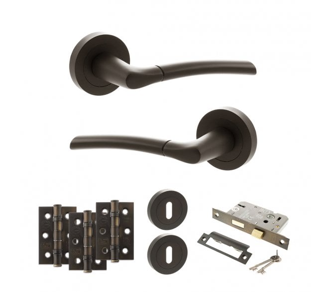 STATUS Indiana Door Handle Lock Pack (3 Ball Bearing Hinges x3) - Urban Dark Bronze