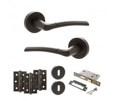 STATUS Indiana Door Handle Lock Pack (3 Ball Bearing Hinges x3) - Urban Dark Bronze