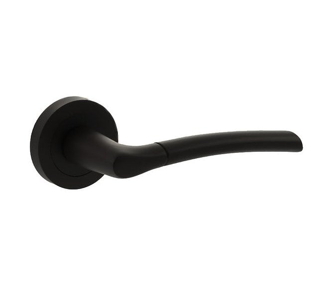 STATUS Indiana Lever Door Handle on Round Rose - Matt Black