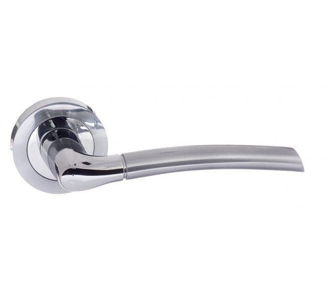 STATUS Indiana Lever Handle On Rose - Satin Chrome/Polished Chrome