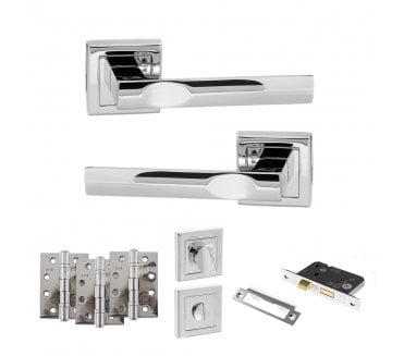 STATUS Kansas Door Handle  Bathroom Pack (4 Fire Rated Hinges x3) - Polished Chrome