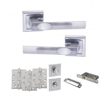 STATUS Kansas Door Handle  Bathroom Pack (4 Fire Rated Hinges x3) - Satin Chrome