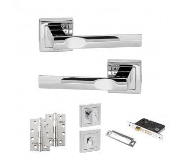 STATUS Kansas Door Handle  Bathroom Pack (4 Slim Knuckle Hinges x2) - Polished Chrome