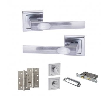 STATUS Kansas Door Handle  Bathroom Pack (4 Slim Knuckle Hinges x2) - Satin Chrome