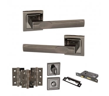 STATUS Kansas Door Handle Bathroom Pack (3 Ball Bearing Hinges x3) - Black Nickel