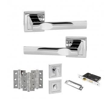 STATUS Kansas Door Handle Bathroom Pack (3 Ball Bearing Hinges x3) - Polished Chrome