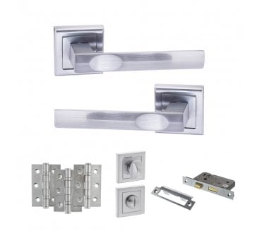 STATUS Kansas Door Handle Bathroom Pack (3 Ball Bearing Hinges x3) - Satin Chrome