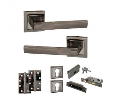 STATUS Kansas Door Handle Euro Profile Lock Pack (4 Slim Knuckle Hinges x2) - Black Nickel