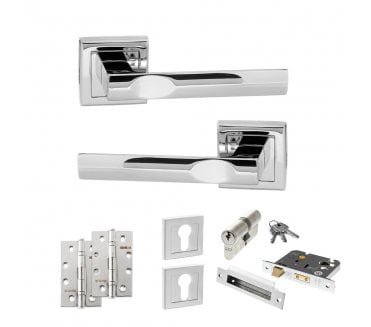 STATUS Kansas Door Handle Euro Profile Lock Pack (4 Slim Knuckle Hinges x2) - Polished Chrome