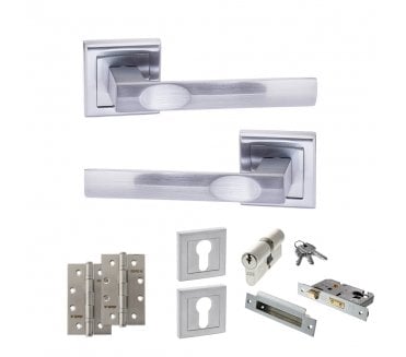 STATUS Kansas Door Handle Euro Profile Lock Pack (4 Slim Knuckle Hinges x2) - Satin Chrome