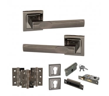 STATUS Kansas Door Handle Euro Profile Lock Pack (3 Ball Bearing Hinges x3) - Black Nickel
