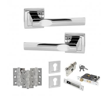 STATUS Kansas Door Handle Euro Profile Lock Pack (3 Ball Bearing Hinges x3) - Polished Chrome