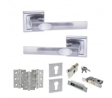 STATUS Kansas Door Handle Euro Profile Lock Pack (3 Ball Bearing Hinges x3) - Satin Chrome
