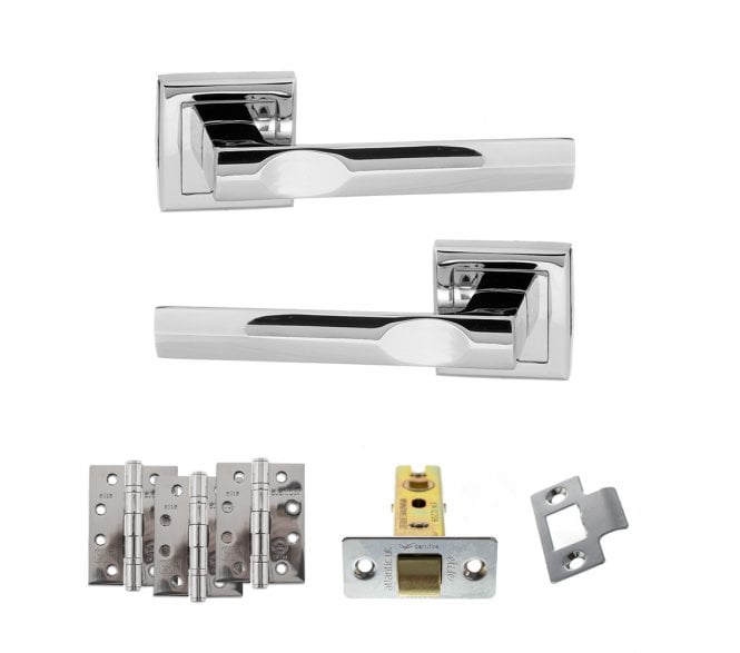 STATUS Kansas Door Handle Latch Pack (4 Fire Rated Hinges x3) - Polished Chrome