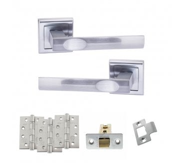 STATUS Kansas Door Handle Latch Pack (4 Fire Rated Hinges x3) - Satin Chrome