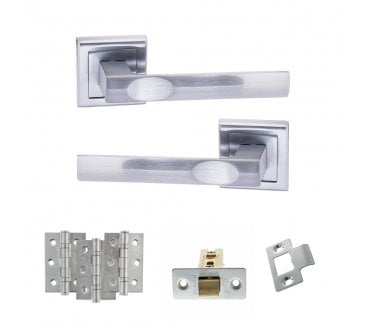 STATUS Kansas Door Handle Latch Pack (3 Ball Bearing Hinges x3) - Satin Chrome