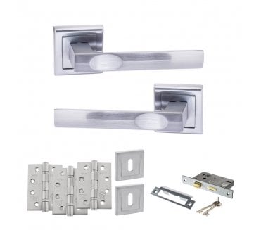 STATUS Kansas Door Handle Lock Pack (4 Fire Rated Hinges x3) - Satin Chrome