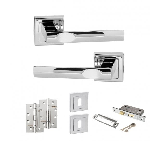 STATUS Kansas Door Handle Lock Pack (4 Slim Knuckle Hinges x2) - Polished Chrome