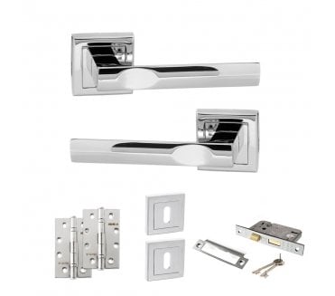 STATUS Kansas Door Handle Lock Pack (4 Slim Knuckle Hinges x2) - Polished Chrome