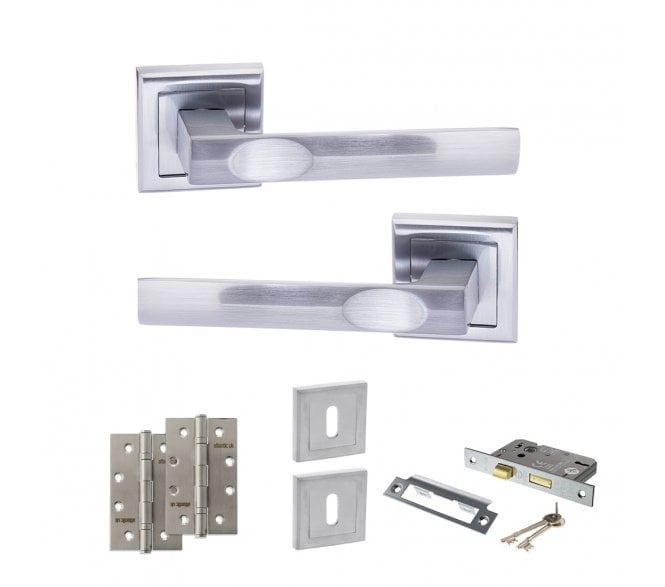 STATUS Kansas Door Handle Lock Pack (4 Slim Knuckle Hinges x2) - Satin Chrome
