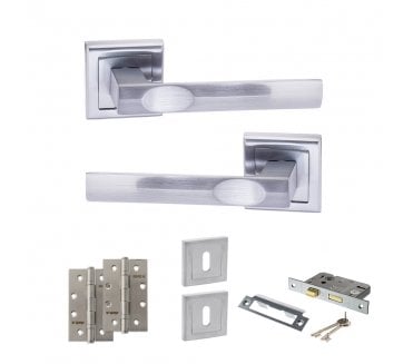 STATUS Kansas Door Handle Lock Pack (4 Slim Knuckle Hinges x2) - Satin Chrome