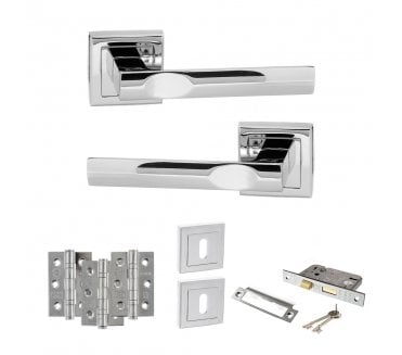 STATUS Kansas Door Handle Lock Pack (3 Ball Bearing Hinges x3) - Polished Chrome