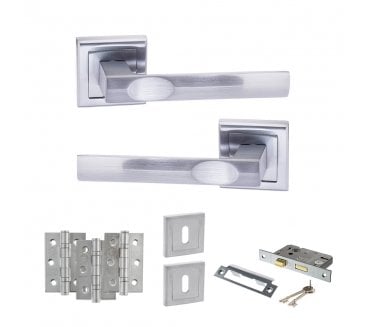 STATUS Kansas Door Handle Lock Pack (3 Ball Bearing Hinges x3) - Satin Chrome