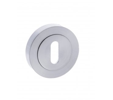 STATUS Keyhole Escutcheons on Round Rose - Satin Chrome (Pair)