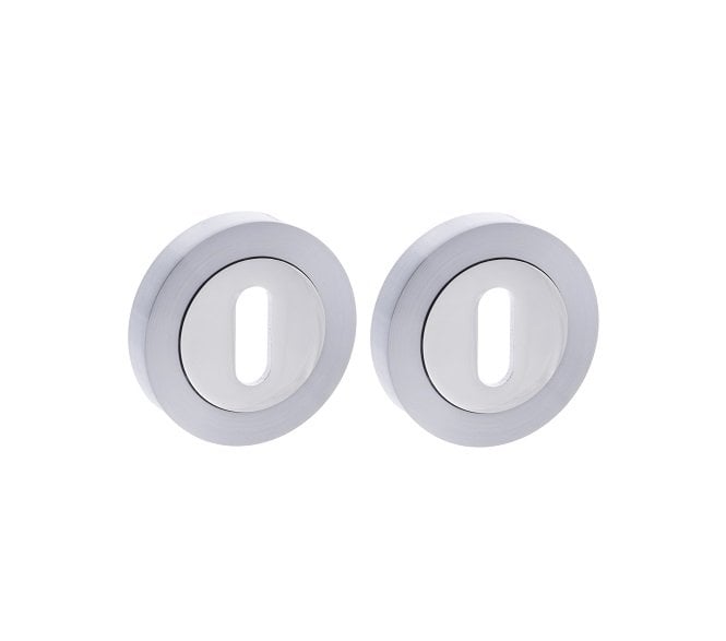STATUS Keyhole Escutcheons on Round Rose - Satin Chrome/Polished Chrome (Pair)