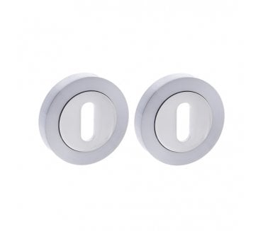STATUS Keyhole Escutcheons on Round Rose - Satin Chrome/Polished Chrome (Pair)