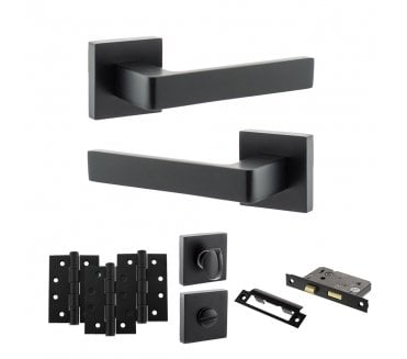 STATUS Montana Door Handle Bathroom Pack (4 Fire Rated Hinges x3) - Matt Black