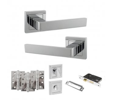 STATUS Montana Door Handle Bathroom Pack (4 Fire Rated Hinges x3) - Polished Chrome
