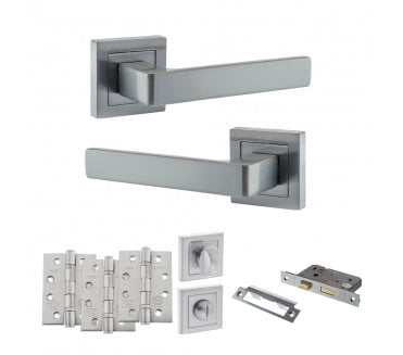 STATUS Montana Door Handle Bathroom Pack (4 Fire Rated Hinges x3) - Satin Chrome