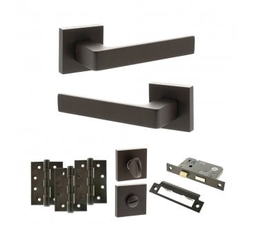 STATUS Montana Door Handle Bathroom Pack (4 Fire Rated Hinges x3) - Urban Dark Bronze