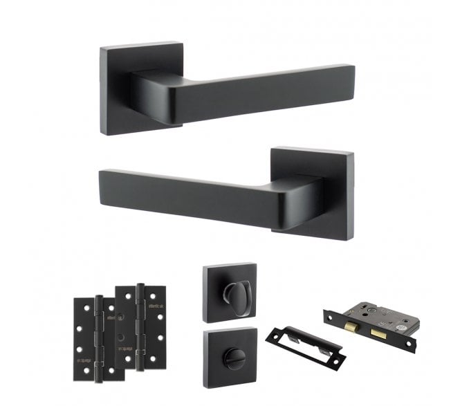 STATUS Montana Door Handle Bathroom Pack (4 Slim Knuckle Hinges x2) - Matt Black