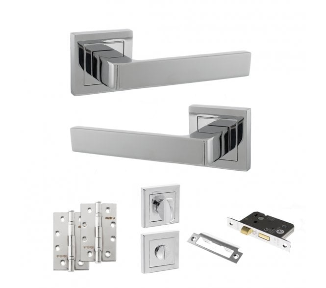 STATUS Montana Door Handle Bathroom Pack (4 Slim Knuckle Hinges x2) - Polished Chrome