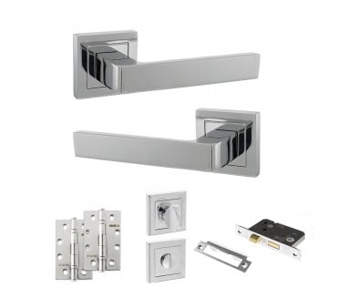 STATUS Montana Door Handle Bathroom Pack (4 Slim Knuckle Hinges x2) - Polished Chrome