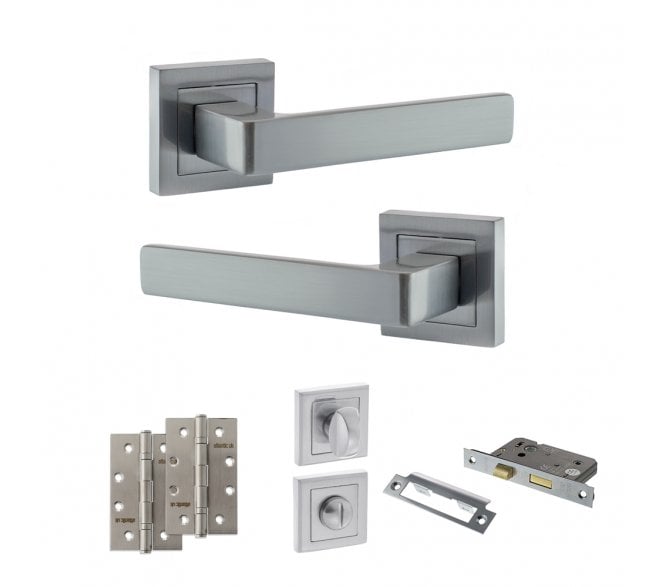 STATUS Montana Door Handle Bathroom Pack (4 Slim Knuckle Hinges x2) - Satin Chrome