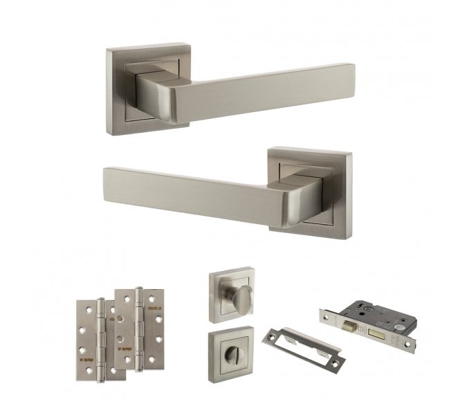 STATUS Montana Door Handle Bathroom Pack (4 Slim Knuckle Hinges x2) - Satin Nickel