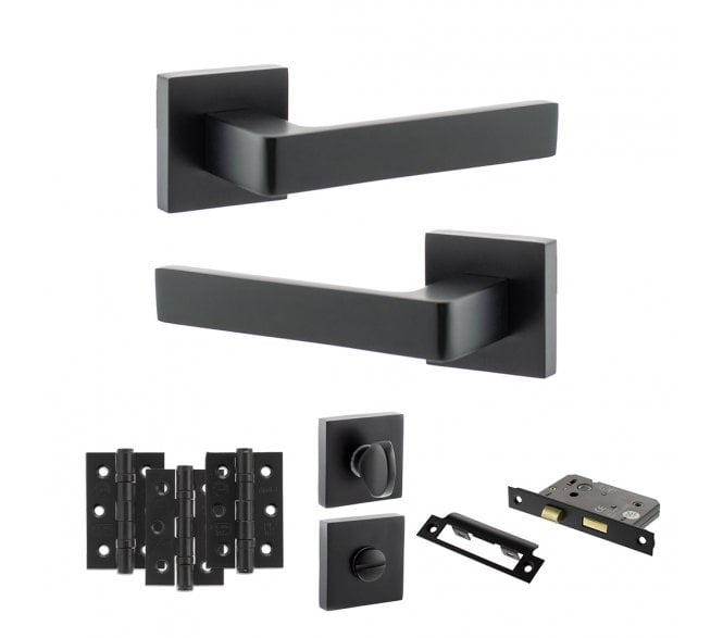 STATUS Montana Door Handle Bathroom Pack (3 Ball Bearing Hinges x3) - Matt Black