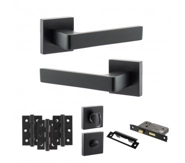 STATUS Montana Door Handle Bathroom Pack (3 Ball Bearing Hinges x3) - Matt Black