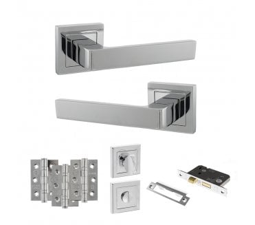 STATUS Montana Door Handle Bathroom Pack (3 Ball Bearing Hinges x3) - Polished Chrome